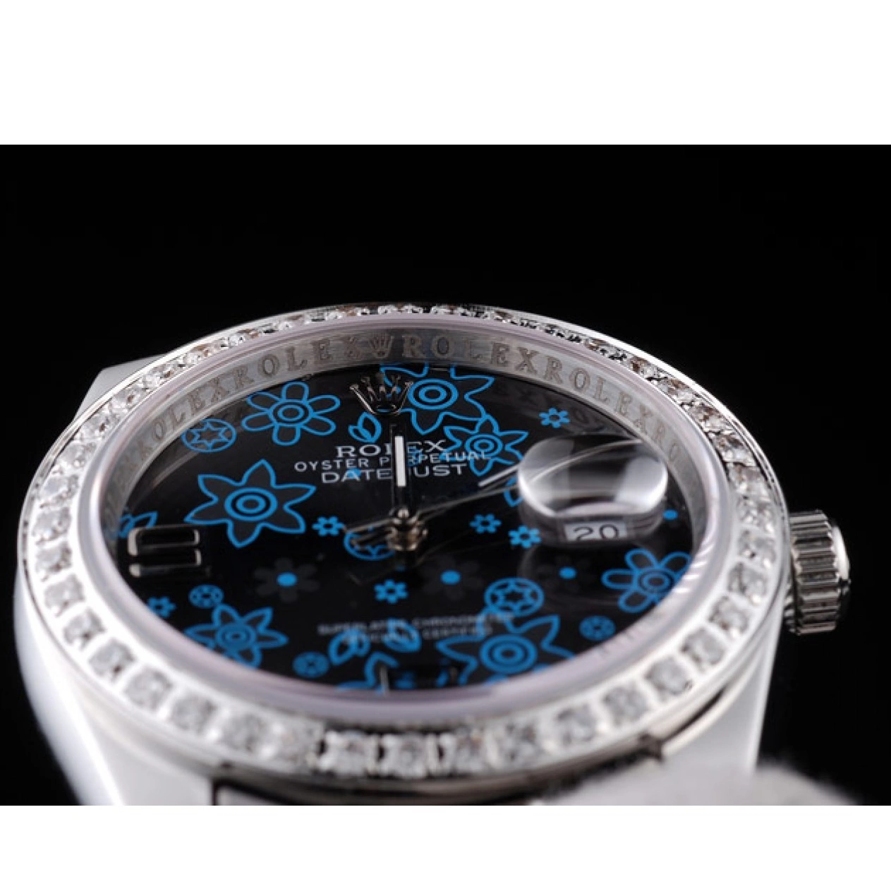 Good copy rolex watches Dial Diamond Datejust Polished Plated Blue Dark Flowers Steel Rolex Stainless 0818